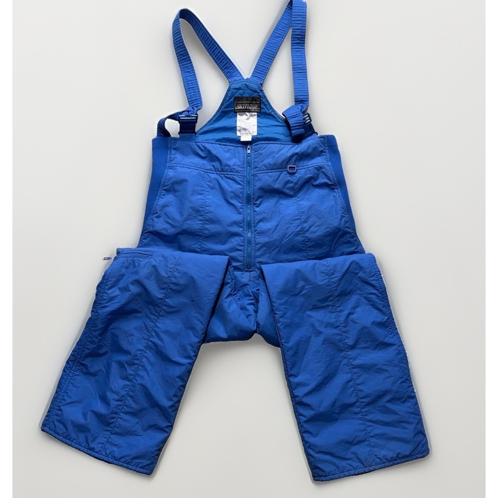 Vintage Skitique Mens L Blue Quilted Snow Bibs Insulated Ski Overalls Gorpcore